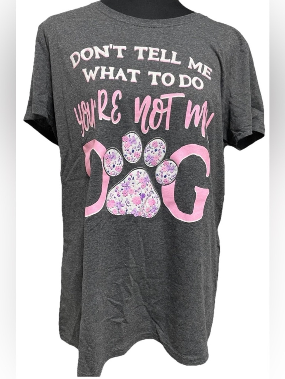 Funny Dog Mom Shirt Floral Paw Print Graphic Tee Gray Sassy Dog Lover Gift sz XL